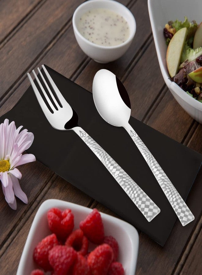 Fns Montavo - Stainless Steel, Lush Laser Engraving Style - Premium Cutlery Set, 18 Pieces, Pack of 18 Units, Silver Color - Includes 6 Dinner Spoons, 6 Dinner Forks, 6 Tea Spoons with Leatherette Box - Image 2